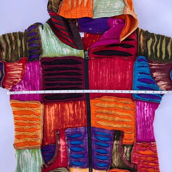 Greater Good Network Patchwork Boho 100% Cotton Hoodie Full Zip Size S/M - Picture 4 of 8
